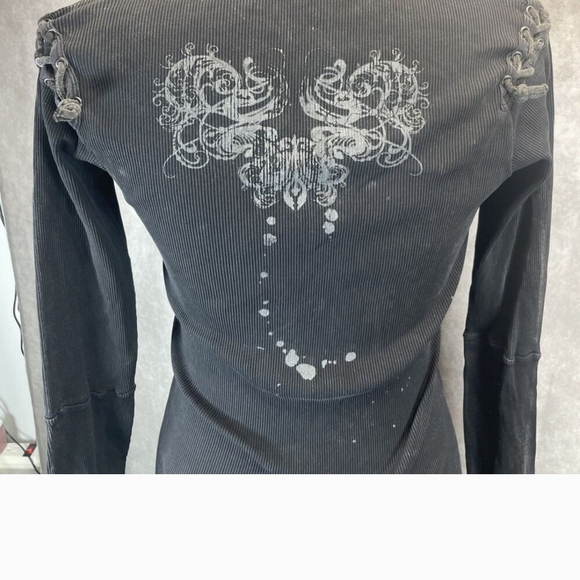 Treasure Rock Black Hooded Distresses Long Sleeved Sweater Dress. M - Picture 6 of 8